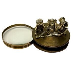 Vintage Brass Monkey Magnifying Glass Hear No Evil See No Evil Speak No Evil